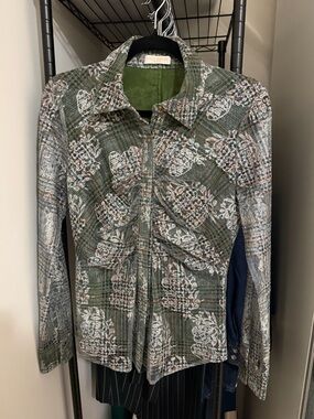 Ramy Brook Green Multicolor Textured Button-Front blouse